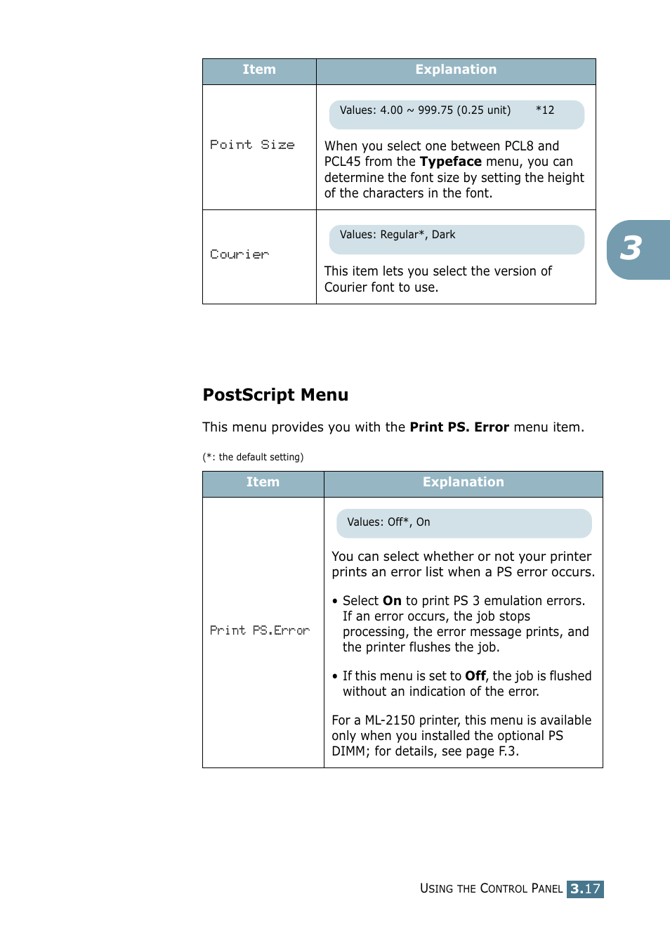 Postscript menu | Samsung ML-2151N-XBH User Manual | Page 60 / 233