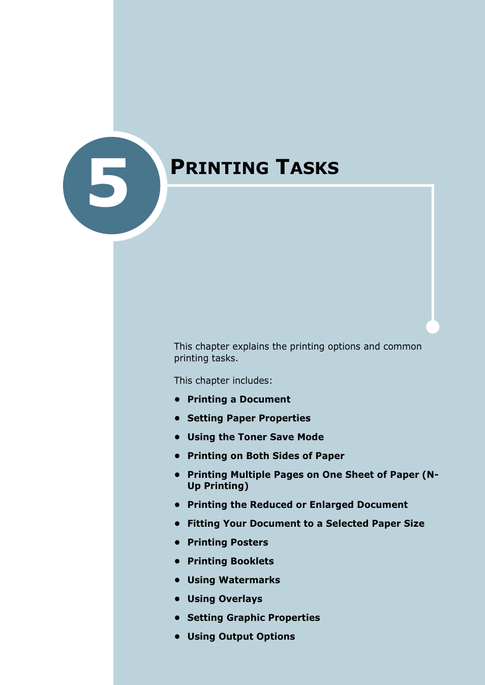 Printing tasks, Chapter 5, Rinting | Asks | Samsung ML-2151N-XBH User Manual | Page 90 / 233