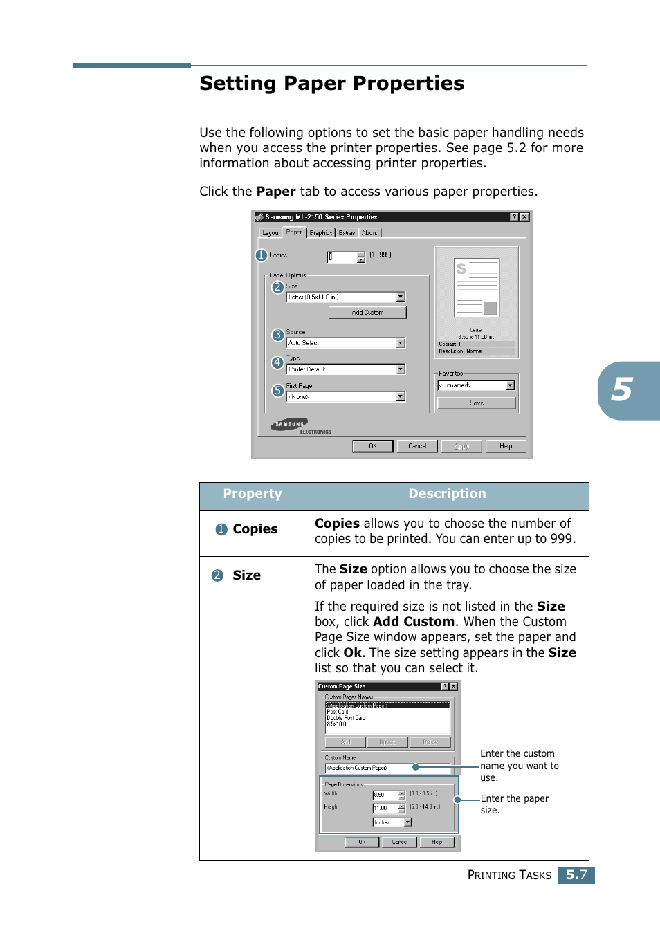 Setting paper properties | Samsung ML-2151N-XBH User Manual | Page 96 / 233