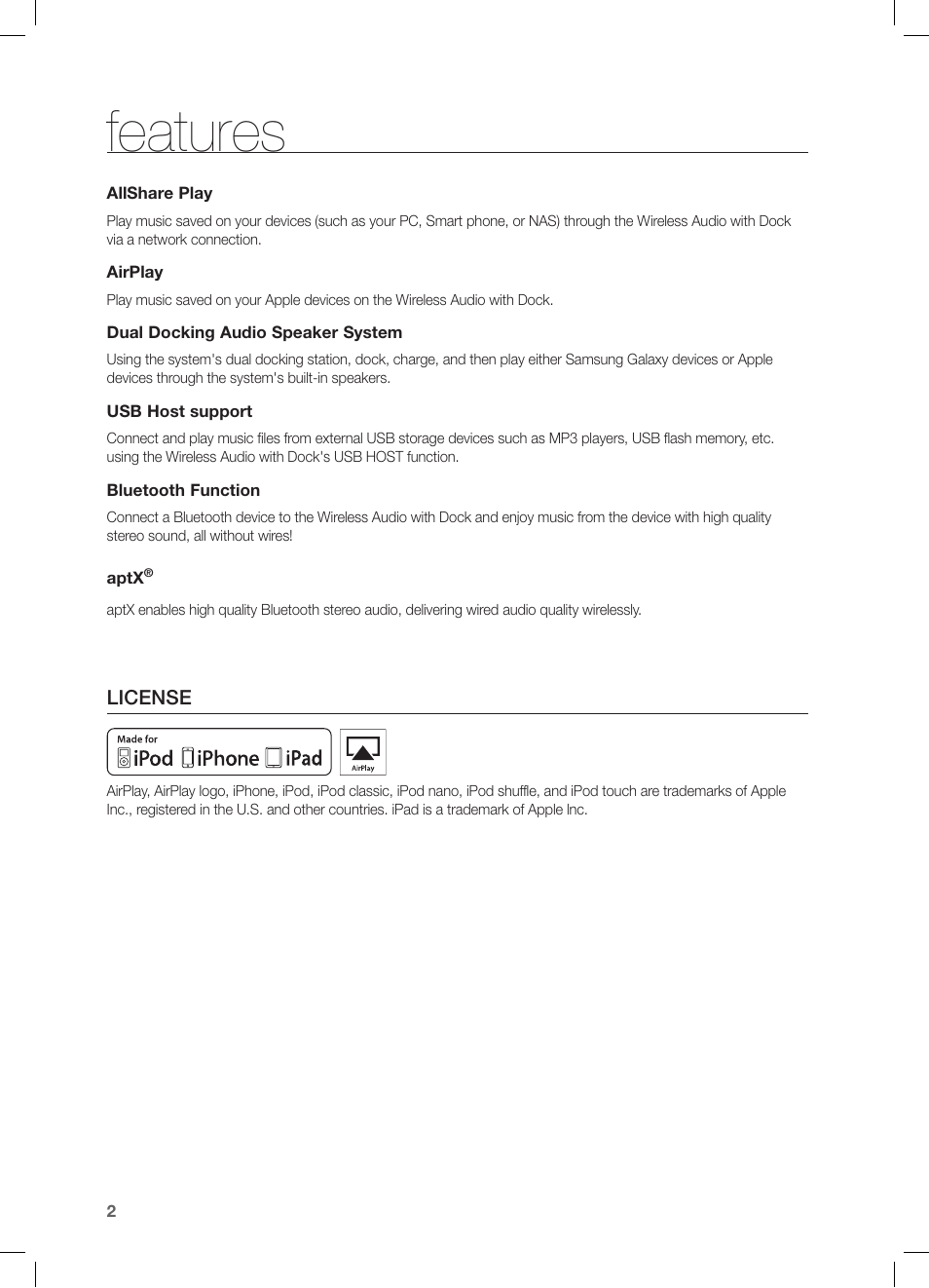 Features | Samsung DA-E750-ZA User Manual | Page 2 / 35