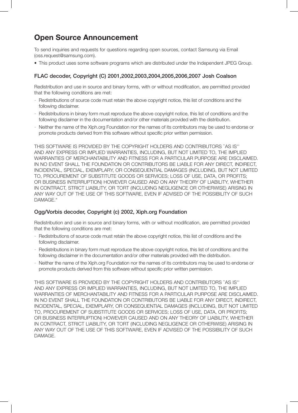 Open source announcement | Samsung DA-E750-ZA User Manual | Page 34 / 35