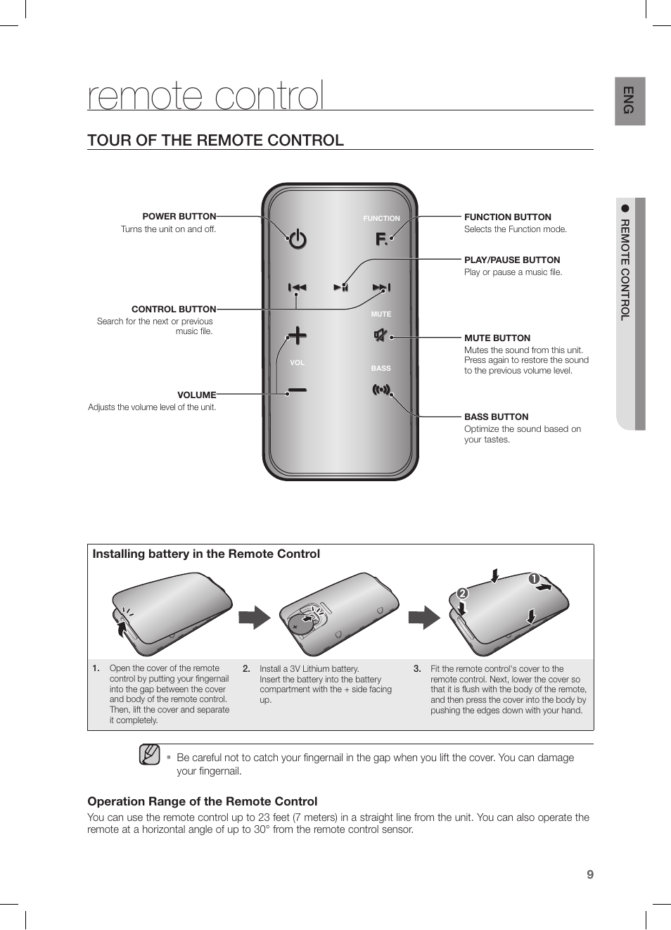 Remote control, Tour of the remote control, En g | Samsung DA-E750-ZA User Manual | Page 9 / 35