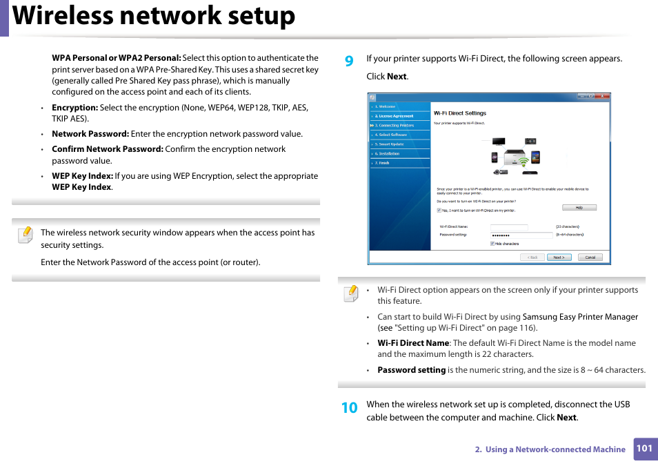 Wireless network setup | Samsung SL-M2020W-XAA User Manual | Page 101 / 199