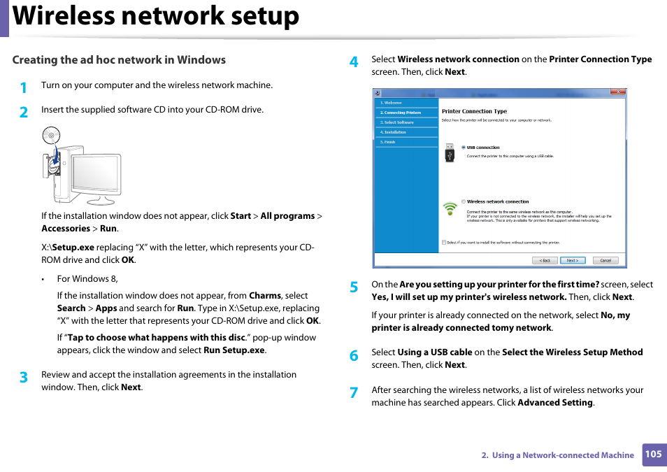 Wireless network setup | Samsung SL-M2020W-XAA User Manual | Page 105 / 199