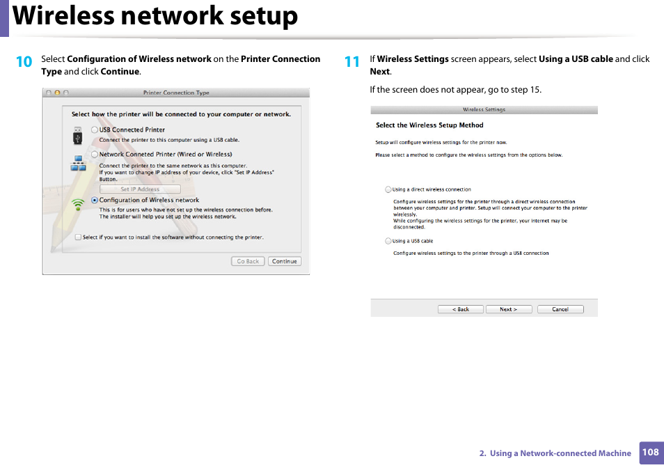 Wireless network setup | Samsung SL-M2020W-XAA User Manual | Page 108 / 199
