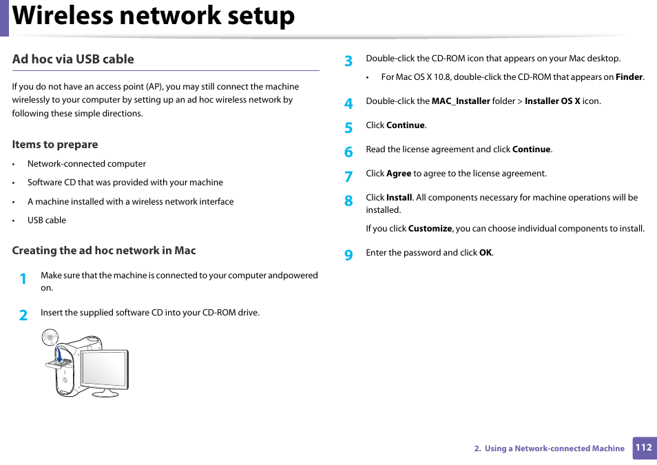 Wireless network setup | Samsung SL-M2020W-XAA User Manual | Page 112 / 199