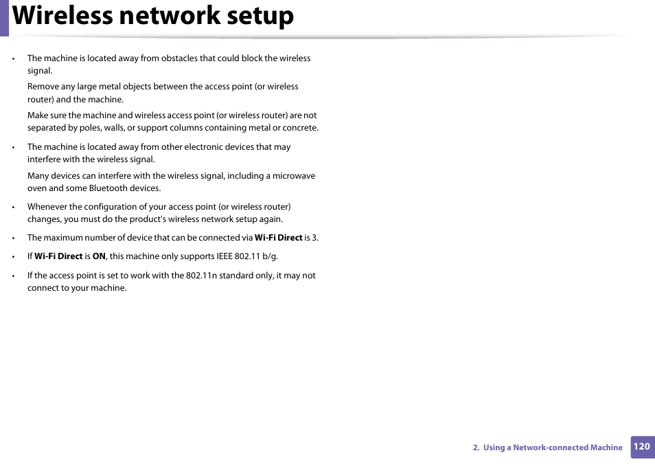 Wireless network setup | Samsung SL-M2020W-XAA User Manual | Page 120 / 199