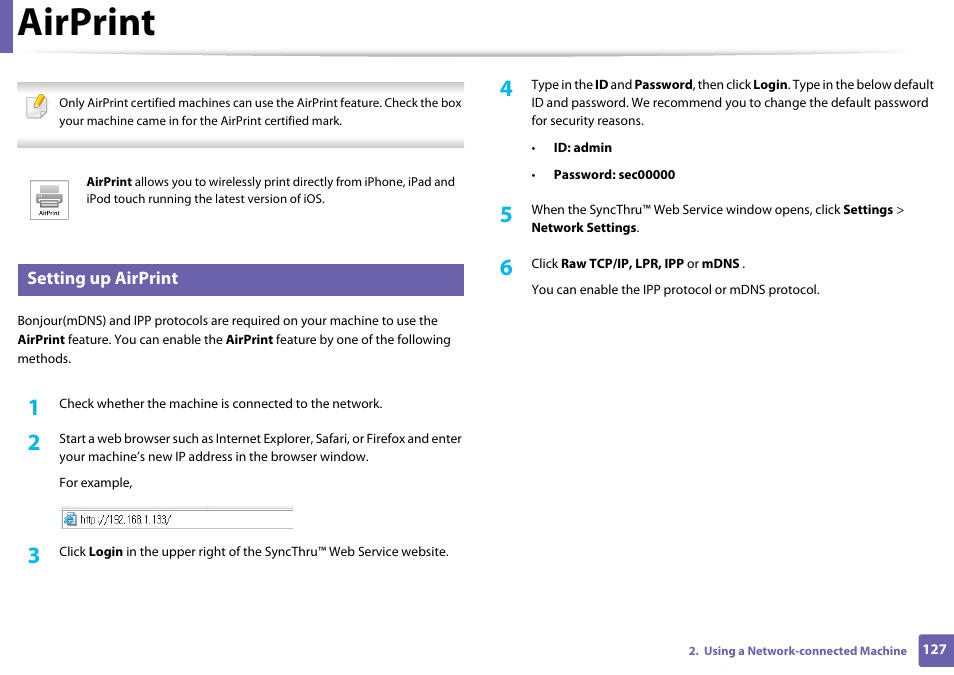 Airprint | Samsung SL-M2020W-XAA User Manual | Page 127 / 199