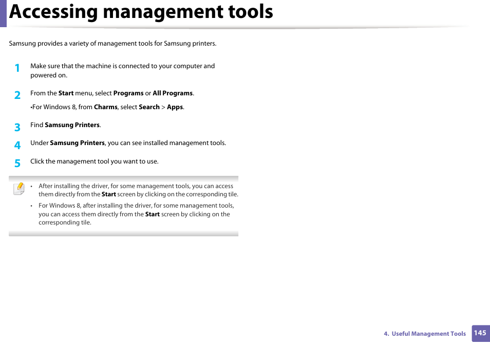 Accessing management tools | Samsung SL-M2020W-XAA User Manual | Page 145 / 199