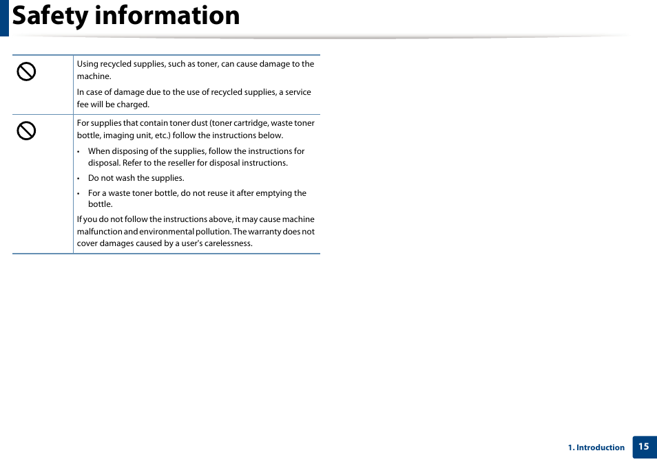 Safety information | Samsung SL-M2020W-XAA User Manual | Page 15 / 199