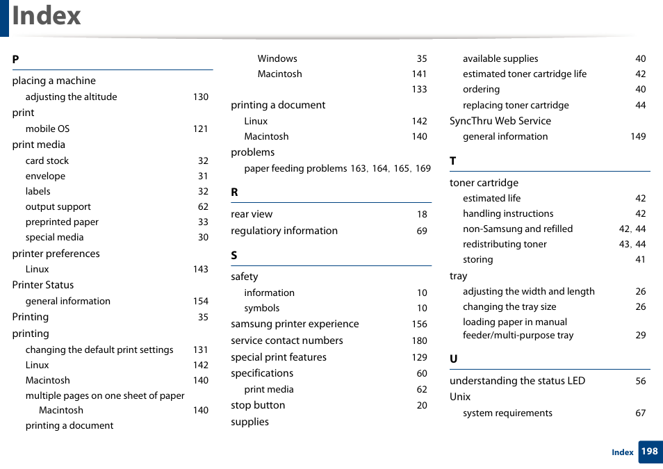 Index | Samsung SL-M2020W-XAA User Manual | Page 198 / 199