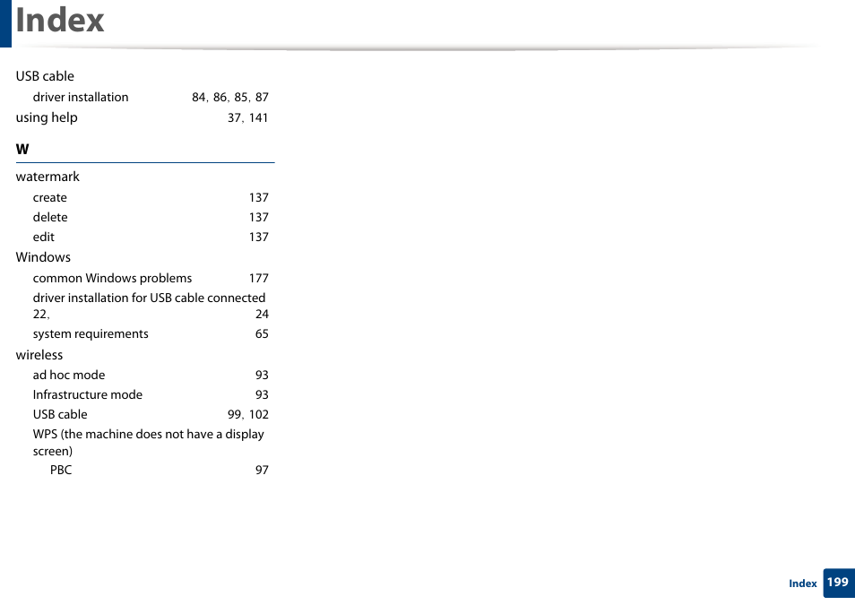 Index | Samsung SL-M2020W-XAA User Manual | Page 199 / 199