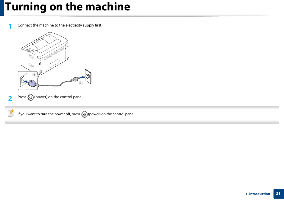 Turning on the machine | Samsung SL-M2020W-XAA User Manual | Page 21 / 199