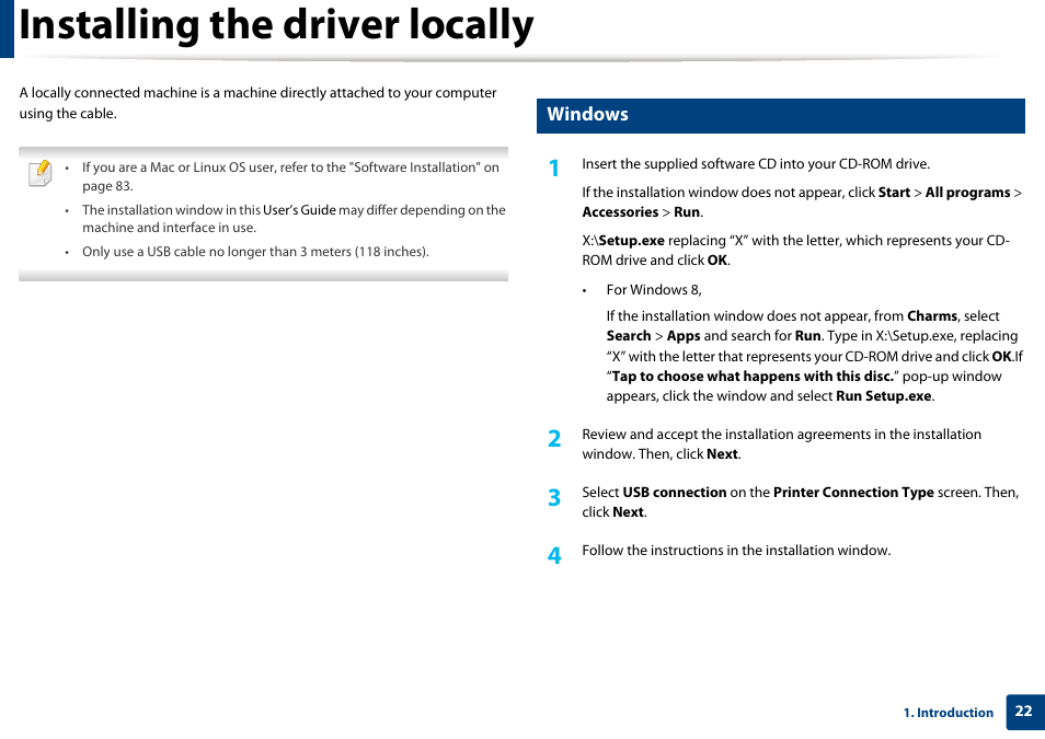 Installing the driver locally, Windows | Samsung SL-M2020W-XAA User Manual | Page 22 / 199