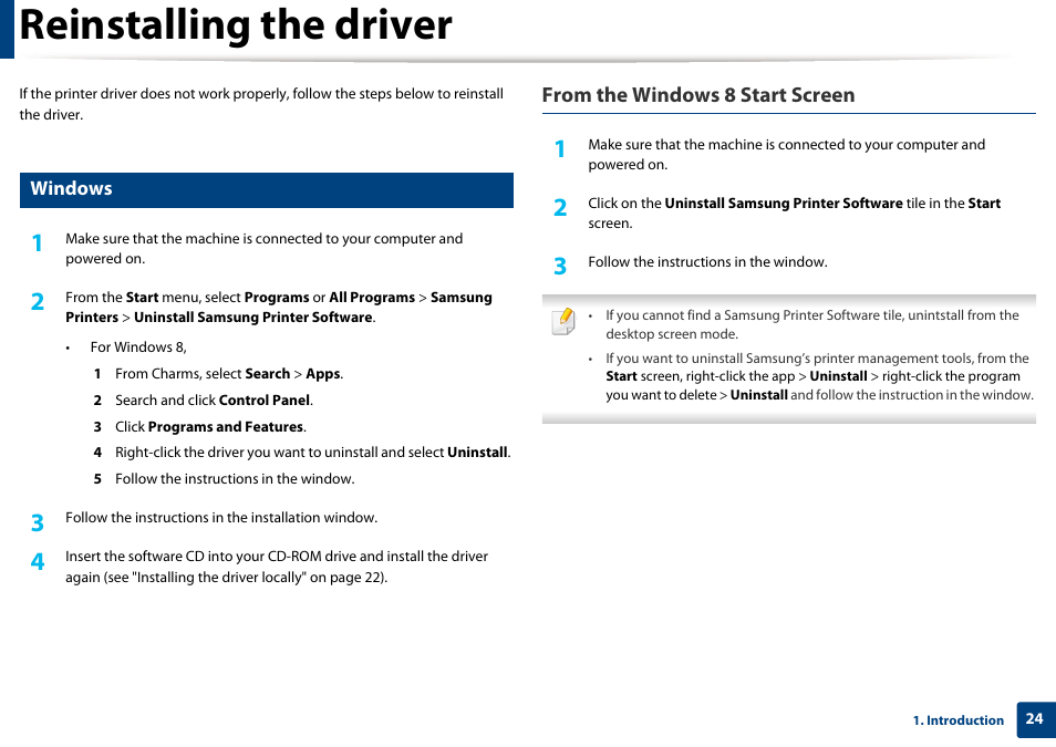 Reinstalling the driver | Samsung SL-M2020W-XAA User Manual | Page 24 / 199