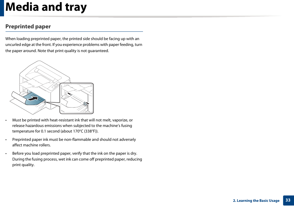 Media and tray, Preprinted paper | Samsung SL-M2020W-XAA User Manual | Page 33 / 199