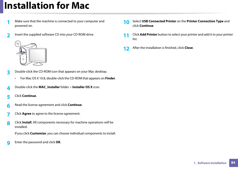 Installation for mac | Samsung SL-M2020W-XAA User Manual | Page 84 / 199