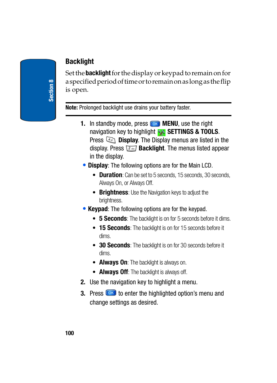 Backlight | Samsung SCH-A950WRVXAR User Manual | Page 100 / 196