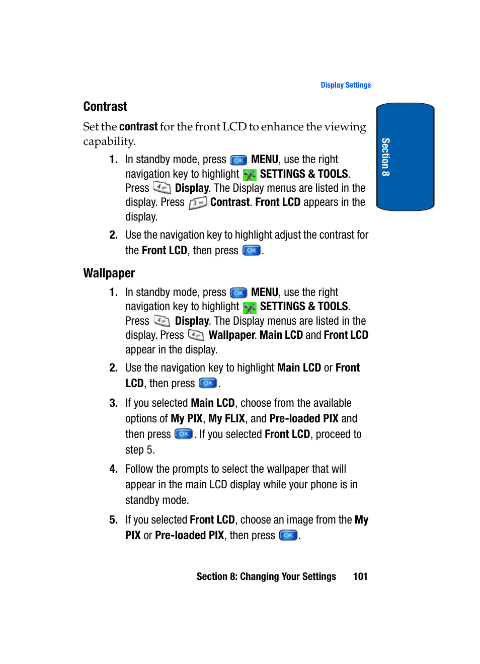 Contrast, Wallpaper | Samsung SCH-A950WRVXAR User Manual | Page 101 / 196