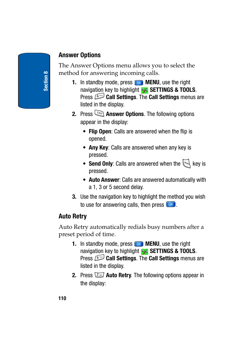 Answer options, Auto retry | Samsung SCH-A950WRVXAR User Manual | Page 110 / 196