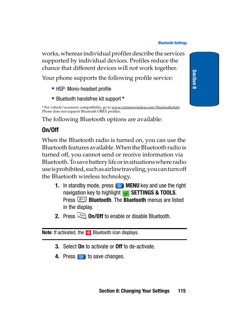 On/off | Samsung SCH-A950WRVXAR User Manual | Page 115 / 196