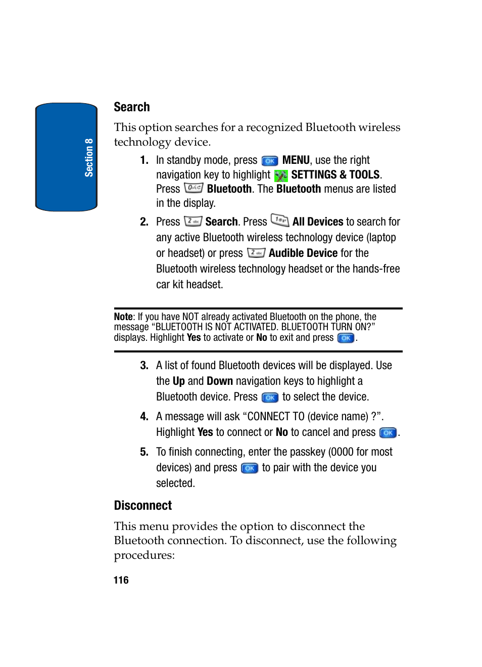 Search, Disconnect | Samsung SCH-A950WRVXAR User Manual | Page 116 / 196