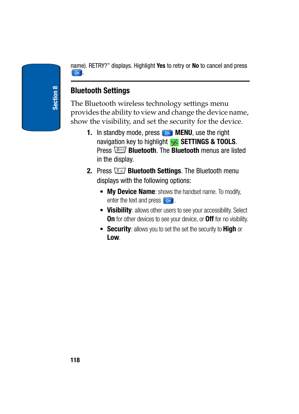 Bluetooth settings | Samsung SCH-A950WRVXAR User Manual | Page 118 / 196
