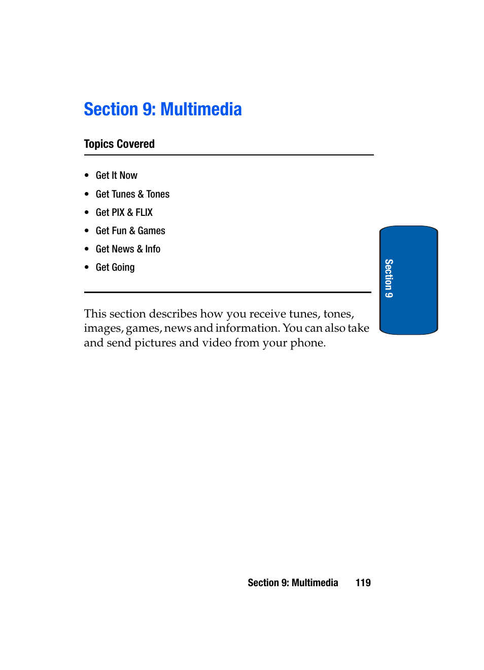 Section 9: multimedia | Samsung SCH-A950WRVXAR User Manual | Page 119 / 196
