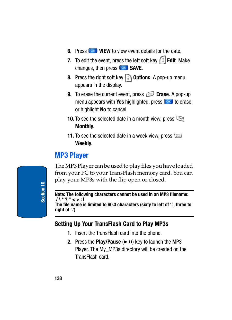 Mp3 player, Setting up your transflash card to play mp3s | Samsung SCH-A950WRVXAR User Manual | Page 138 / 196