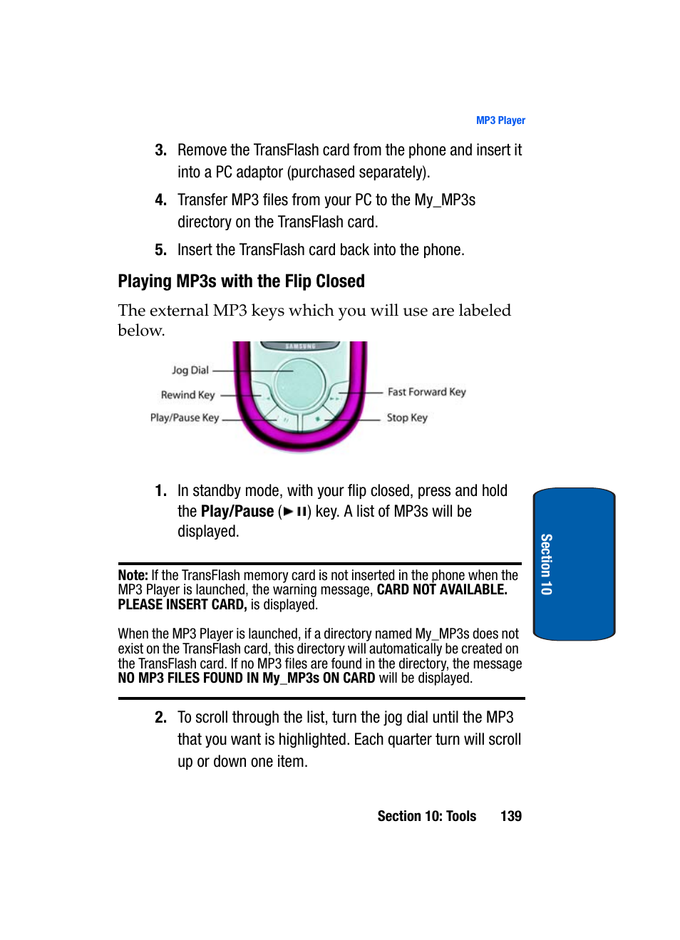 Playing mp3s with the flip closed | Samsung SCH-A950WRVXAR User Manual | Page 139 / 196