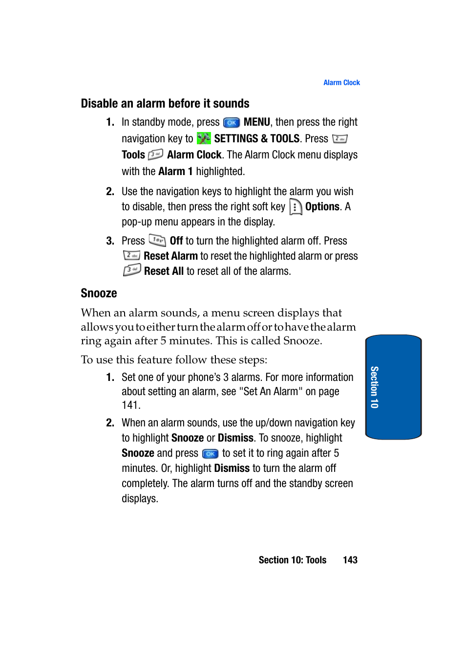Disable an alarm before it sounds, Snooze | Samsung SCH-A950WRVXAR User Manual | Page 143 / 196