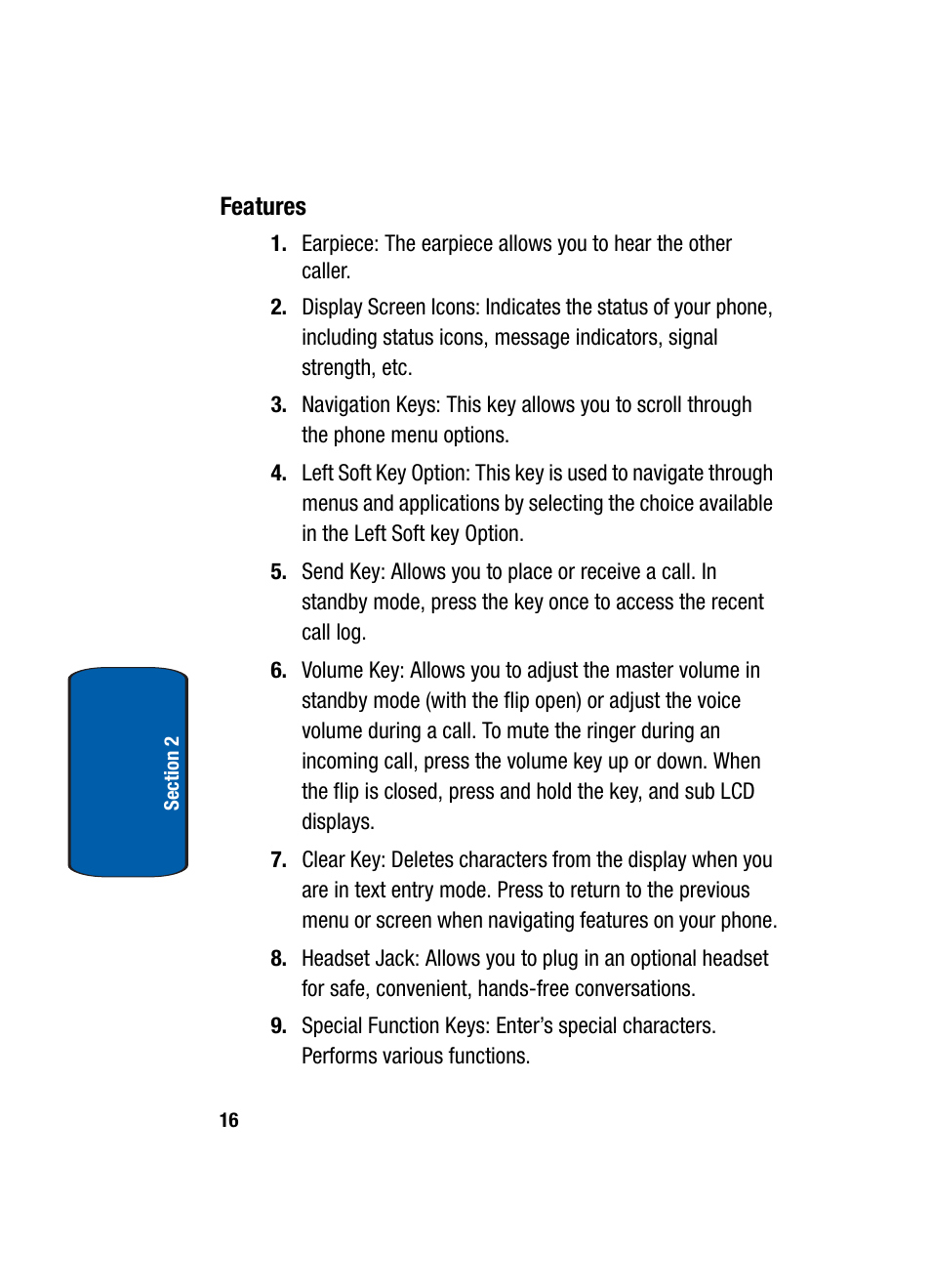 Features | Samsung SCH-A950WRVXAR User Manual | Page 16 / 196