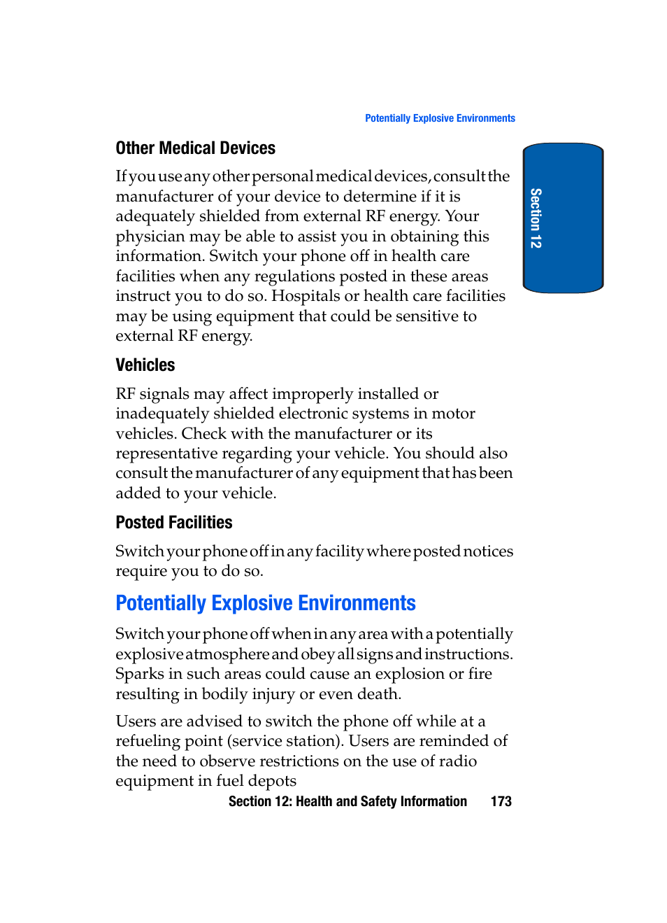 Other medical devices, Vehicles, Posted facilities | Potentially explosive environments | Samsung SCH-A950WRVXAR User Manual | Page 173 / 196