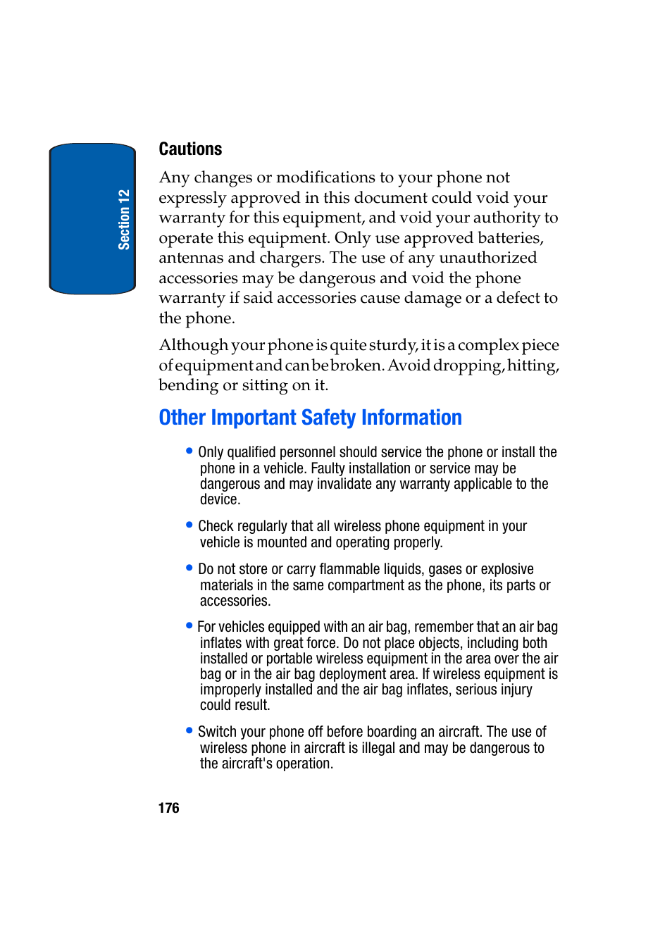 Cautions, Other important safety information | Samsung SCH-A950WRVXAR User Manual | Page 176 / 196