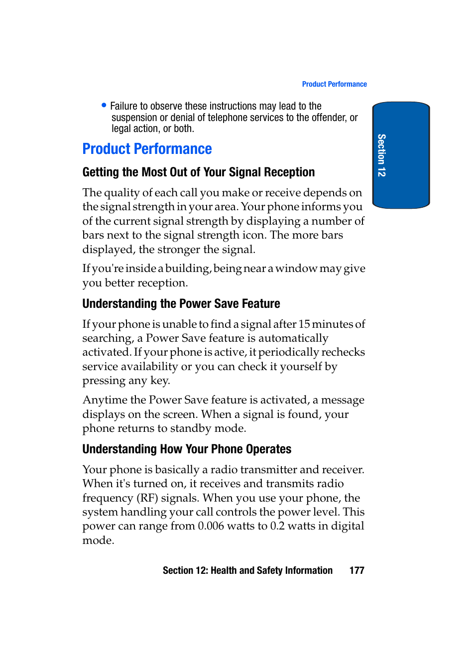 Product performance, Getting the most out of your signal reception, Understanding the power save feature | Understanding how your phone operates | Samsung SCH-A950WRVXAR User Manual | Page 177 / 196