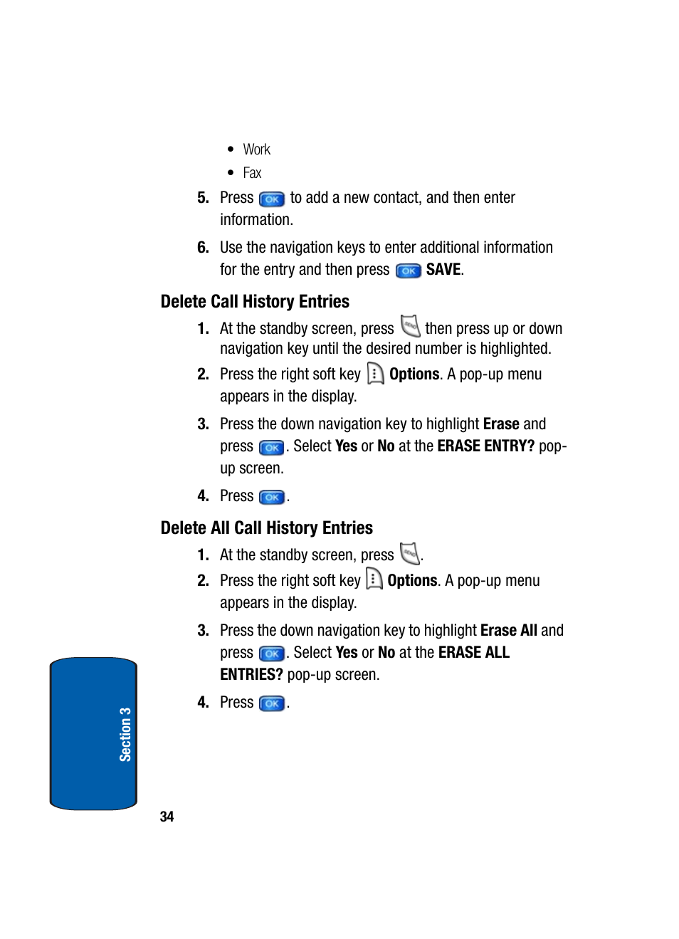 Delete call history entries, Delete all call history entries | Samsung SCH-A950WRVXAR User Manual | Page 34 / 196