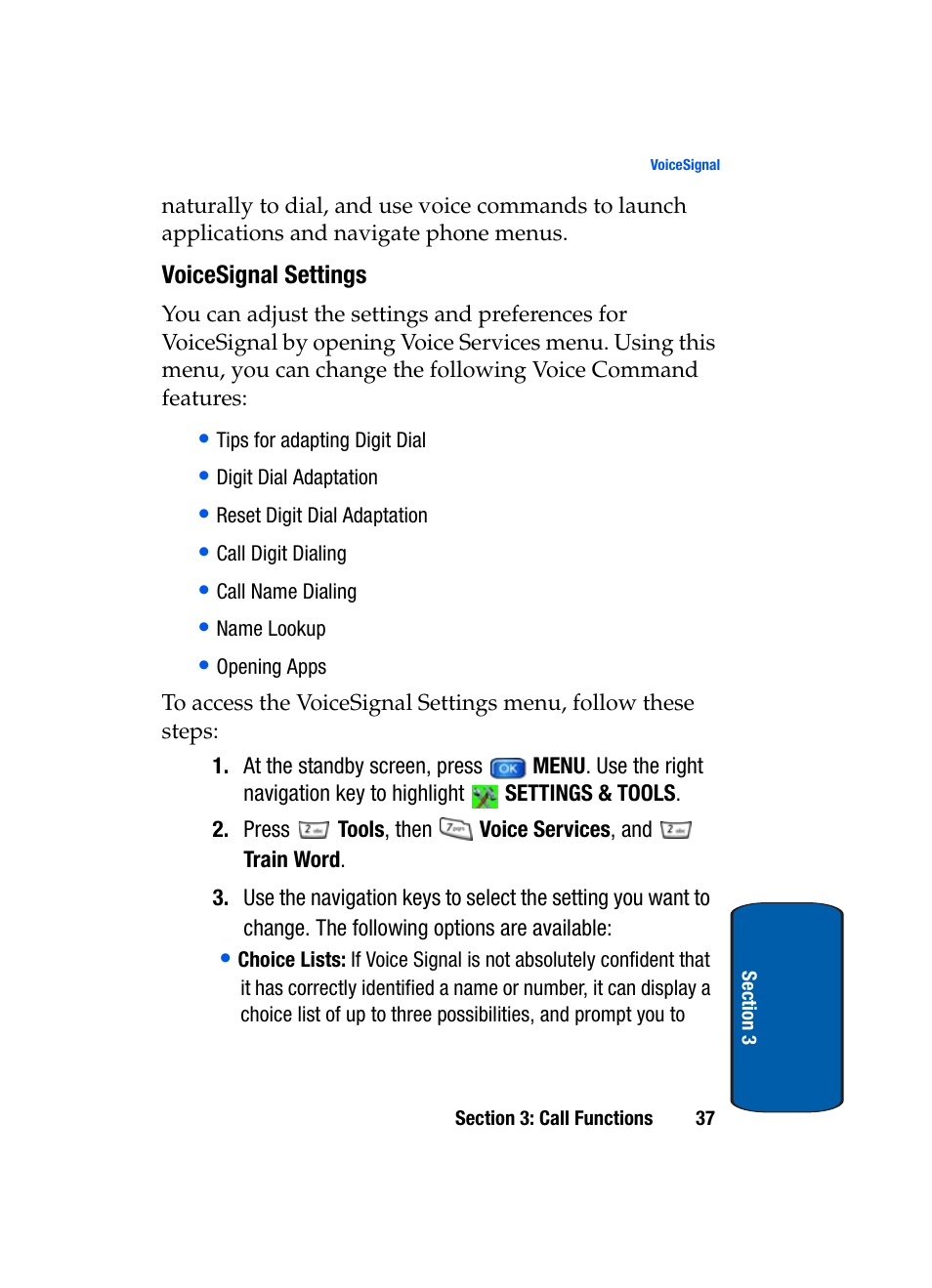 Voicesignal settings | Samsung SCH-A950WRVXAR User Manual | Page 37 / 196
