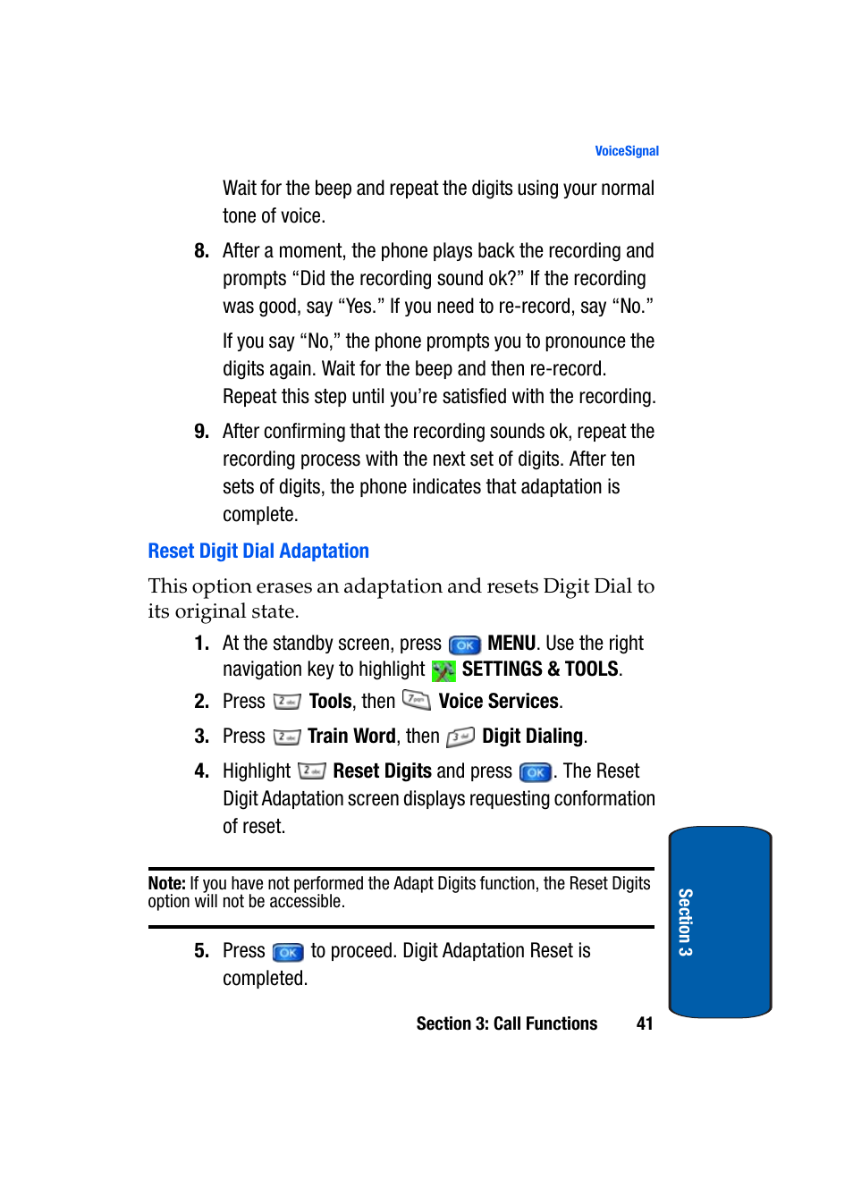 Reset digit dial adaptation | Samsung SCH-A950WRVXAR User Manual | Page 41 / 196