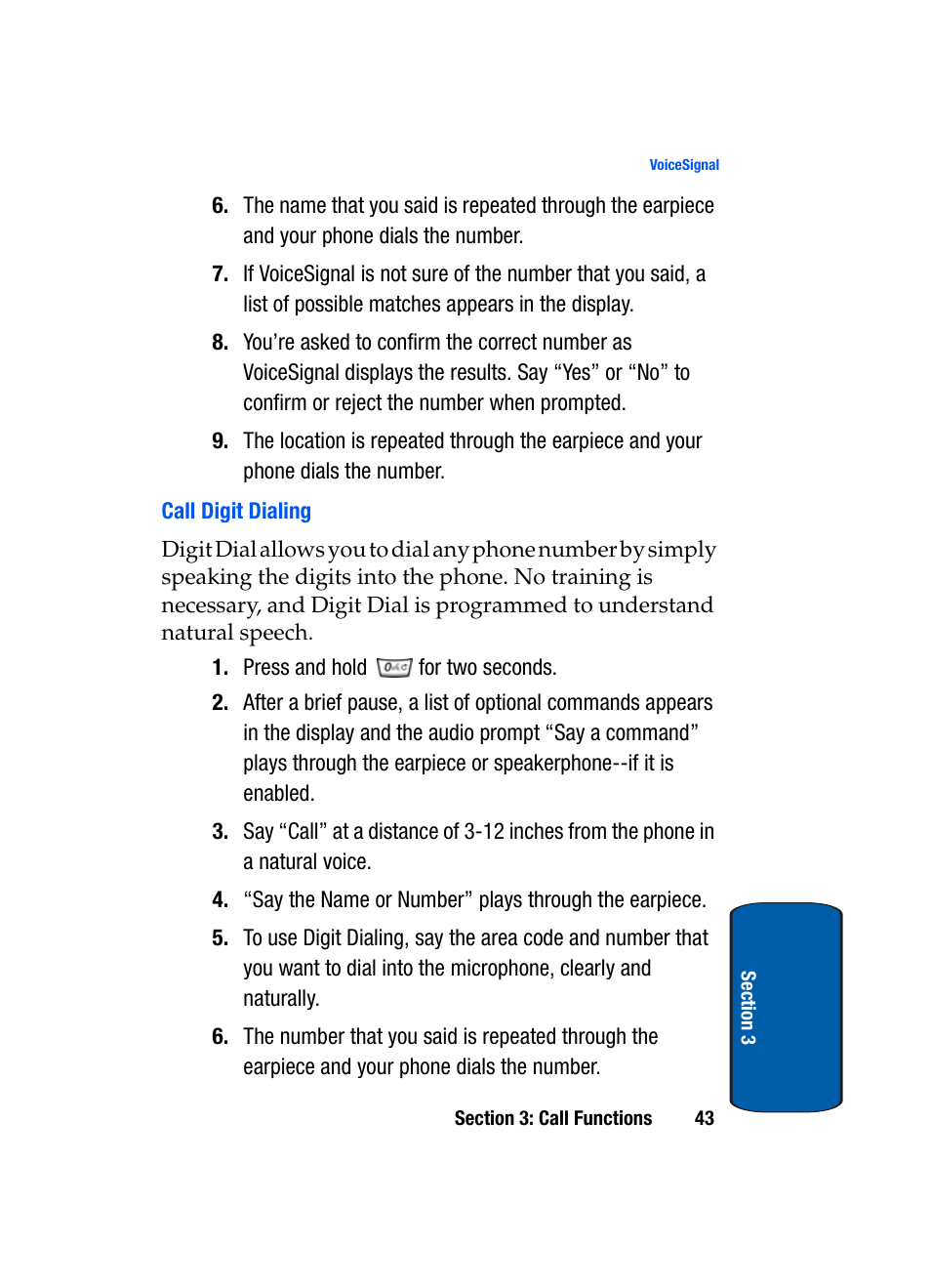 Call digit dialing | Samsung SCH-A950WRVXAR User Manual | Page 43 / 196