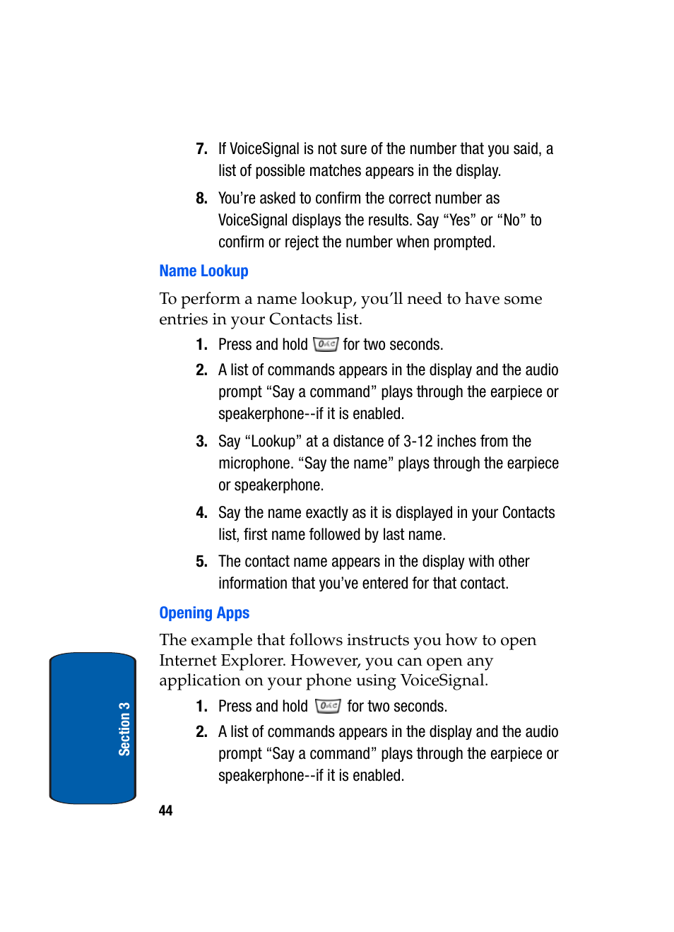 Name lookup, Opening apps | Samsung SCH-A950WRVXAR User Manual | Page 44 / 196