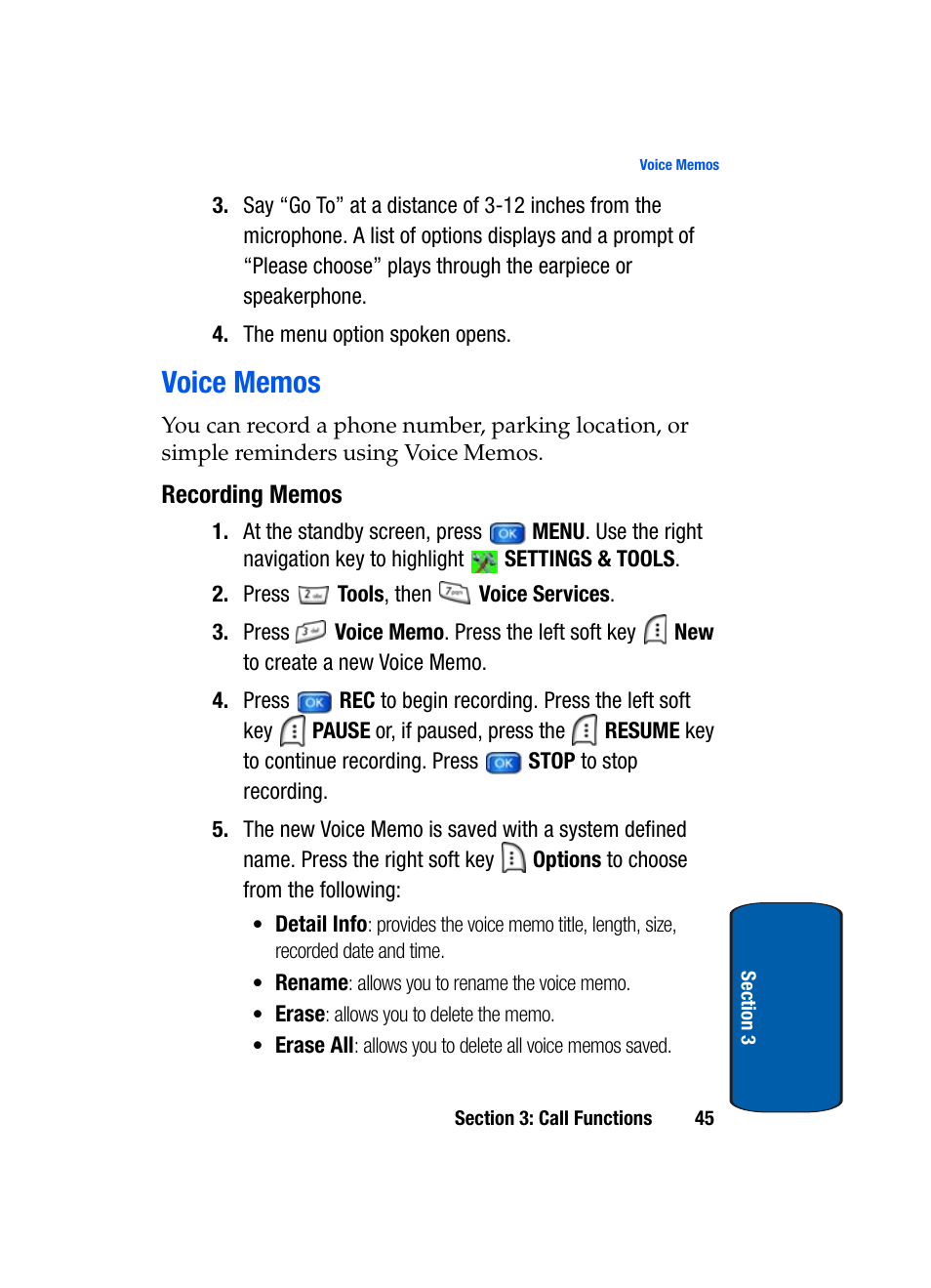 Voice memos, Recording memos | Samsung SCH-A950WRVXAR User Manual | Page 45 / 196