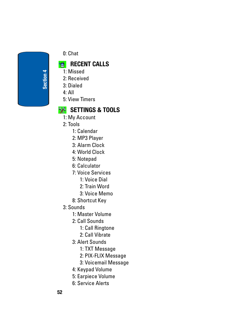 Recent calls, Settings & tools | Samsung SCH-A950WRVXAR User Manual | Page 52 / 196