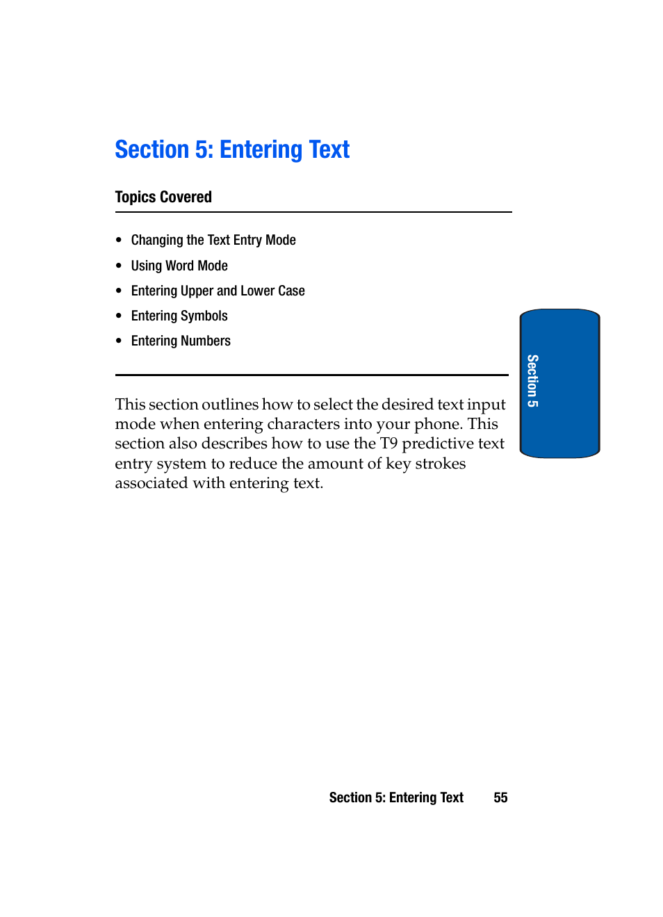 Section 5: entering text | Samsung SCH-A950WRVXAR User Manual | Page 55 / 196