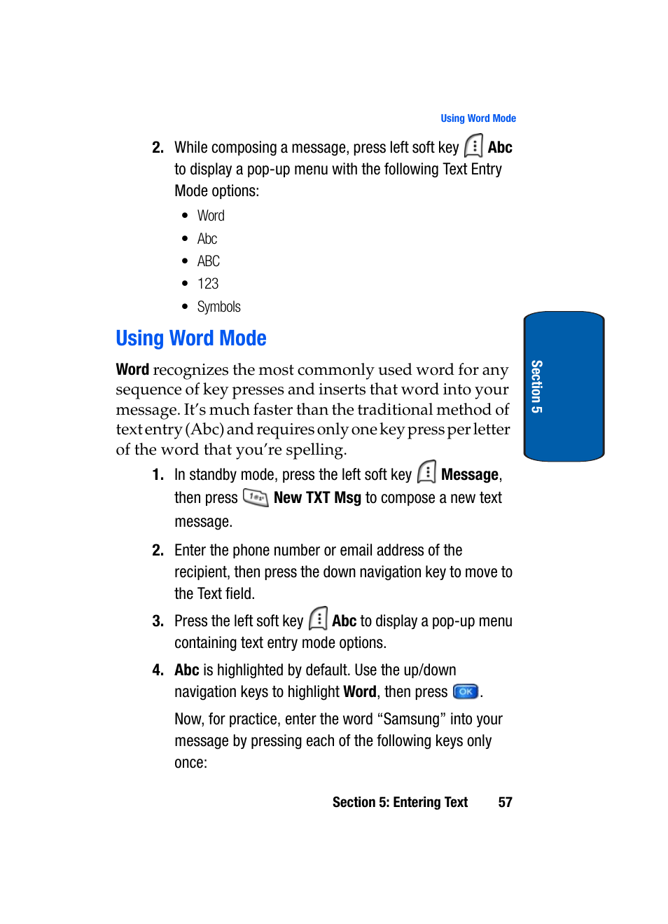 Using word mode | Samsung SCH-A950WRVXAR User Manual | Page 57 / 196