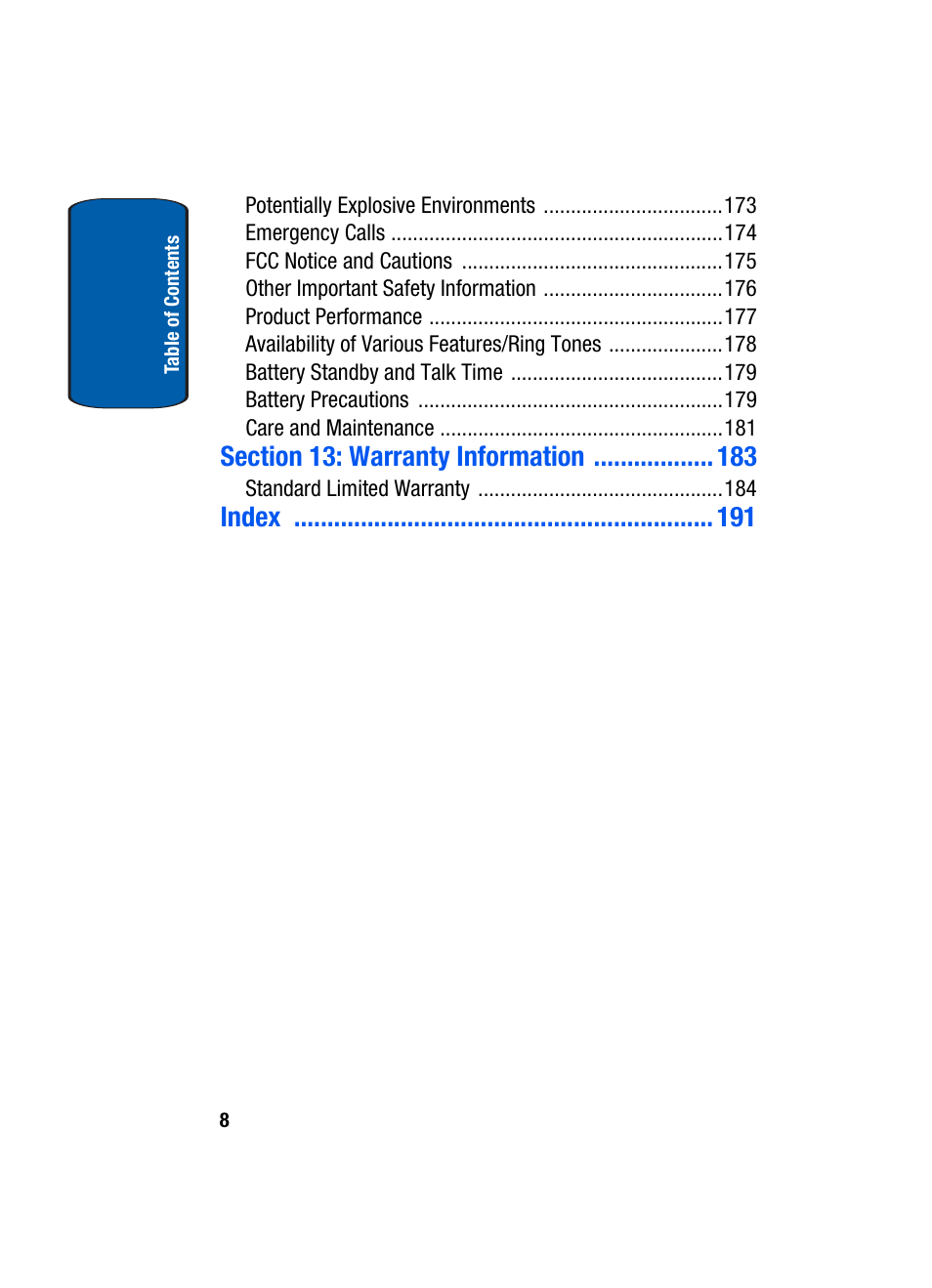 Index | Samsung SCH-A950WRVXAR User Manual | Page 8 / 196