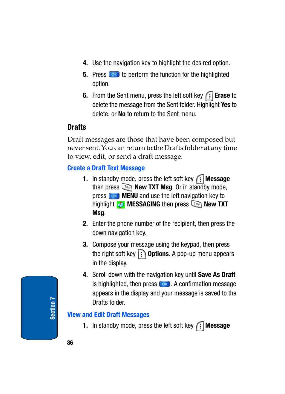 Drafts, Create a draft text message, View and edit draft messages | Samsung SCH-A950WRVXAR User Manual | Page 86 / 196