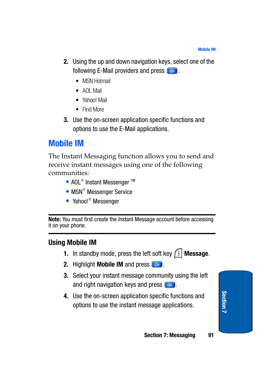 Mobile im, Using mobile im | Samsung SCH-A950WRVXAR User Manual | Page 91 / 196