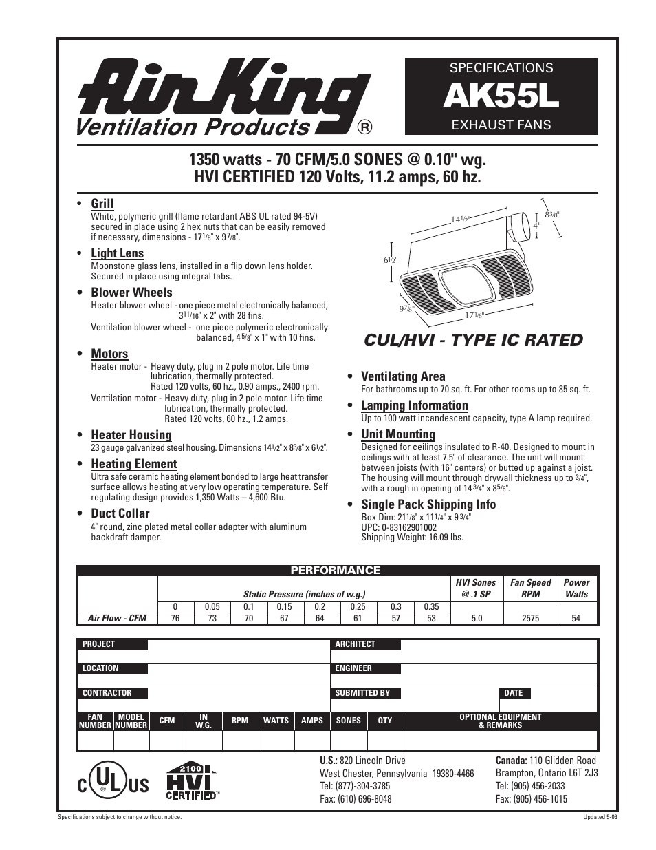 Air King AK55L User Manual | 1 page