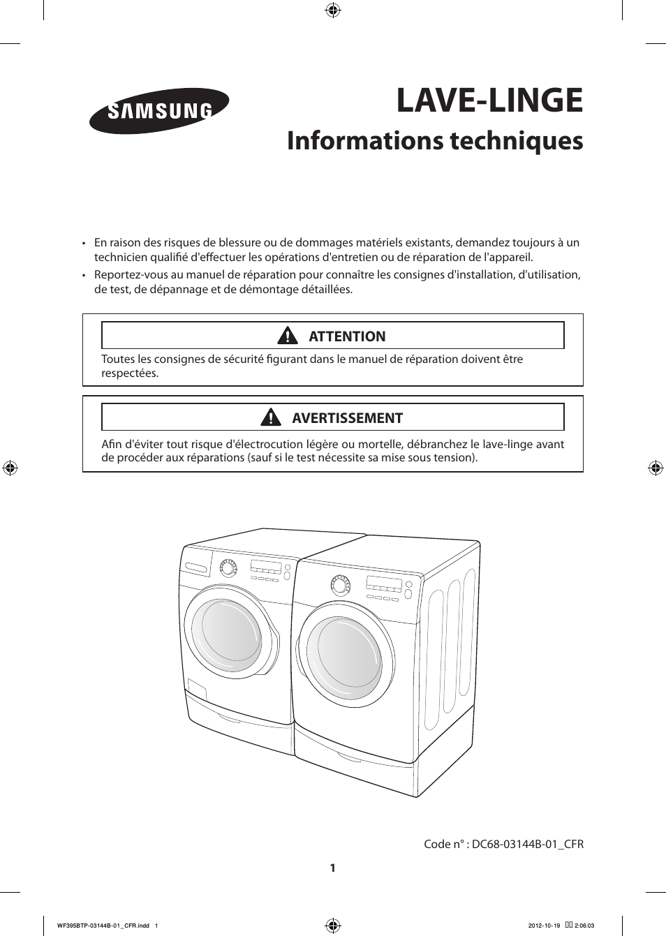 Lave-linge, Informations techniques | Samsung WF395BTPARA-A2 User Manual | Page 25 / 72