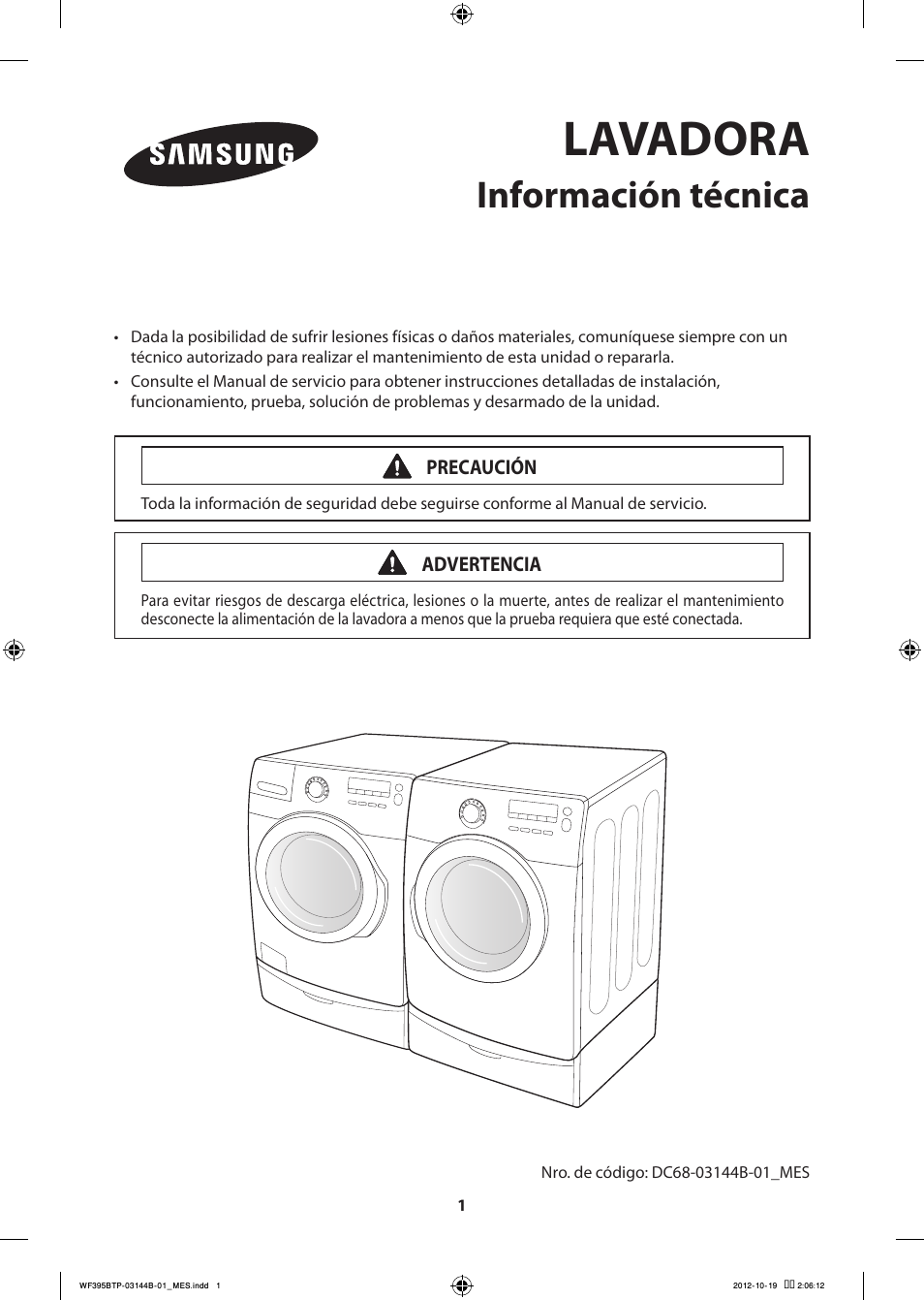 Lavadora, Información técnica | Samsung WF395BTPARA-A2 User Manual | Page 49 / 72